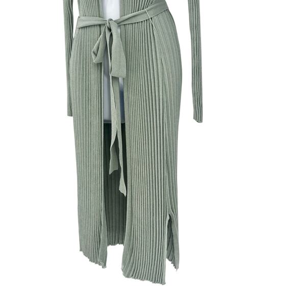 Love Token Sage Green Ribbed Accordion Long Open Front Cardigan Size M - Picture 8 of 9